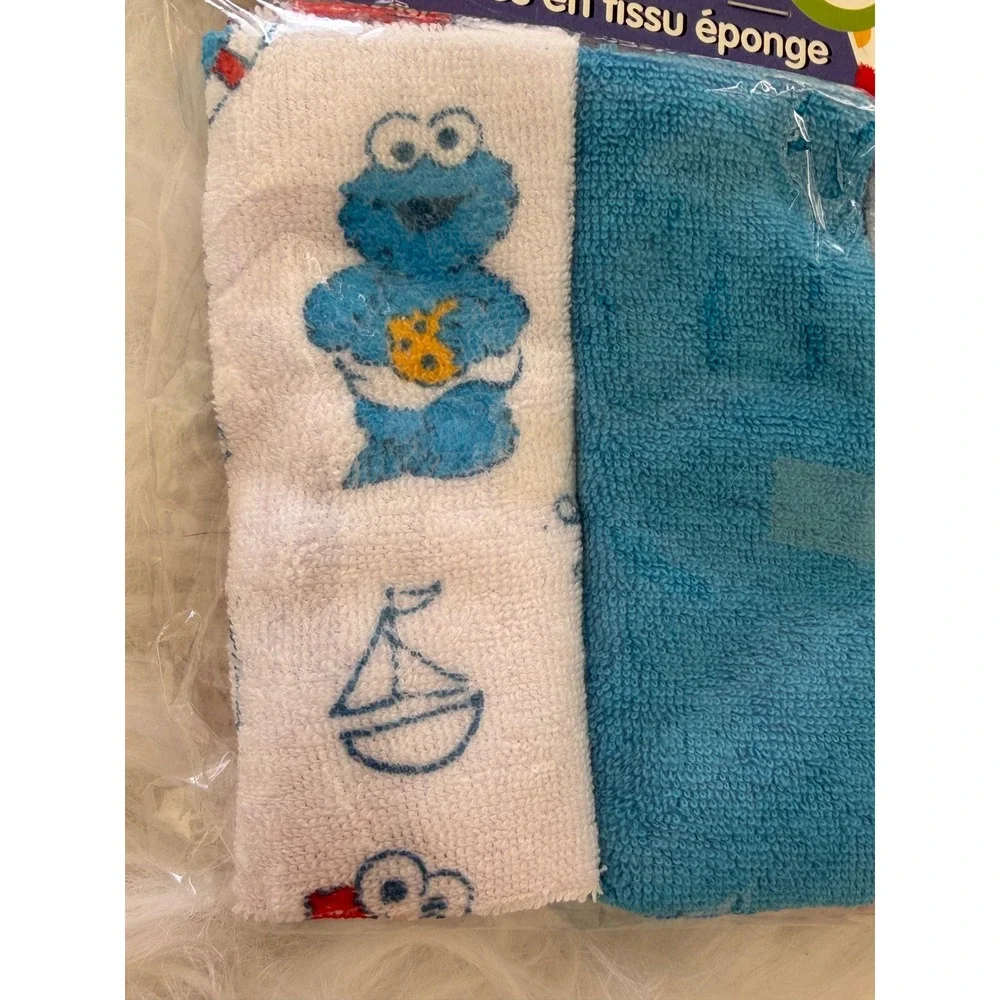 Sesame Street Sesame Beginnings Terry Washcloths 3 Pack Cookie Monster Elmo Blue